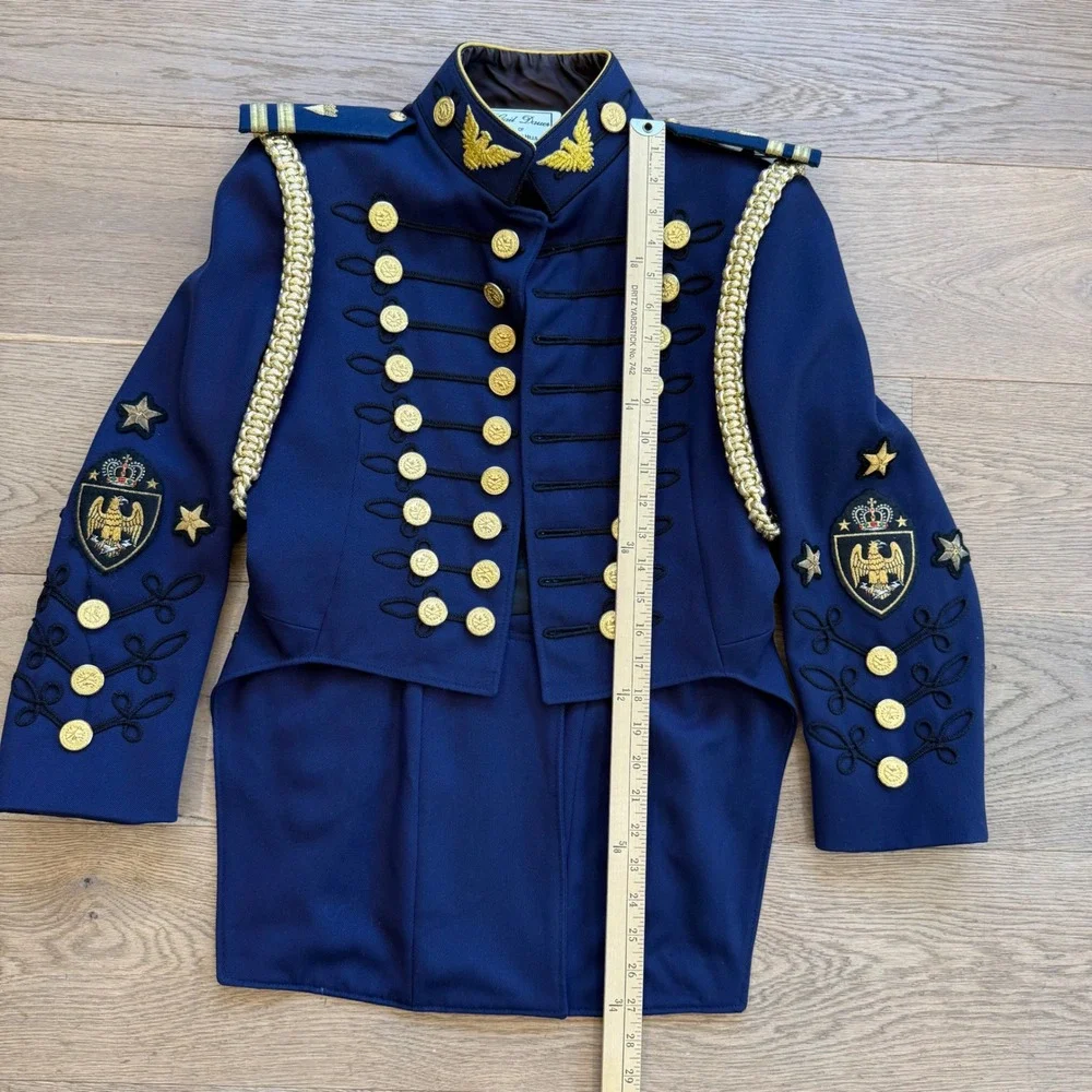 Gail Dauer USMC Military‎ Tailcoat Jacket Blue Wool Gold Braid Embroidery 34XS-T
